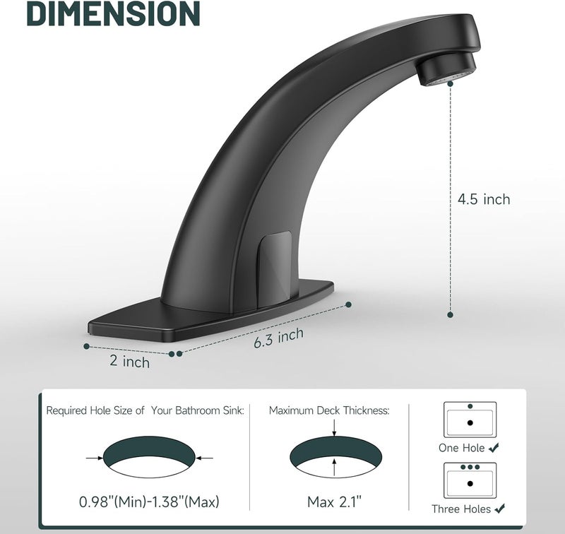Green Spring Touchless Bathroom Sink Faucets, Automatic Faucet Bathroom Commercial Motion Sensor Faucet Battery or Plug-in Powered with Control Box and Temperature Mixer, Black - Image 2